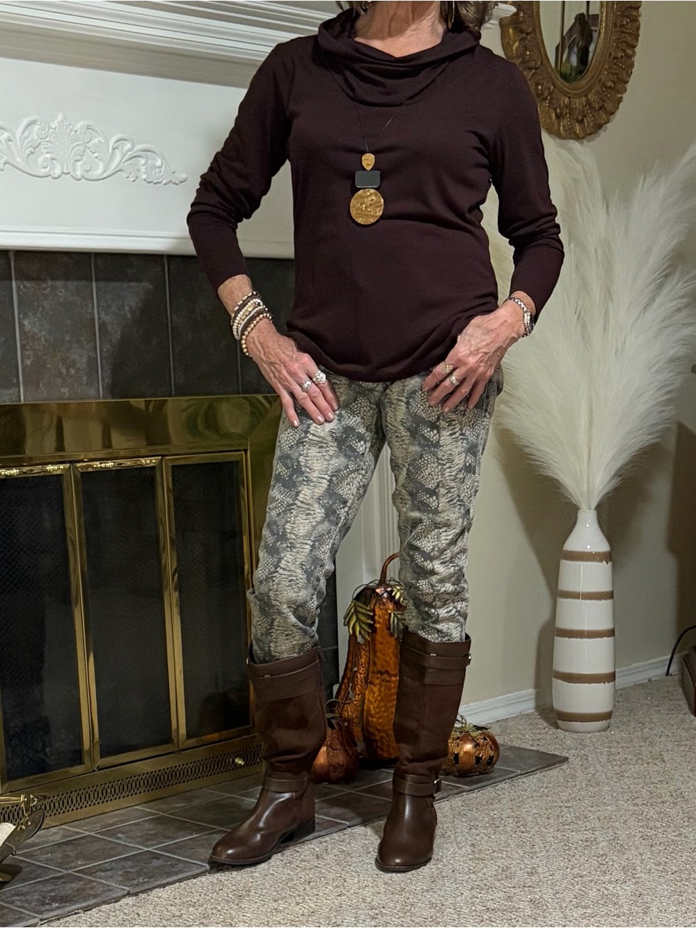 Brown cowl neck top